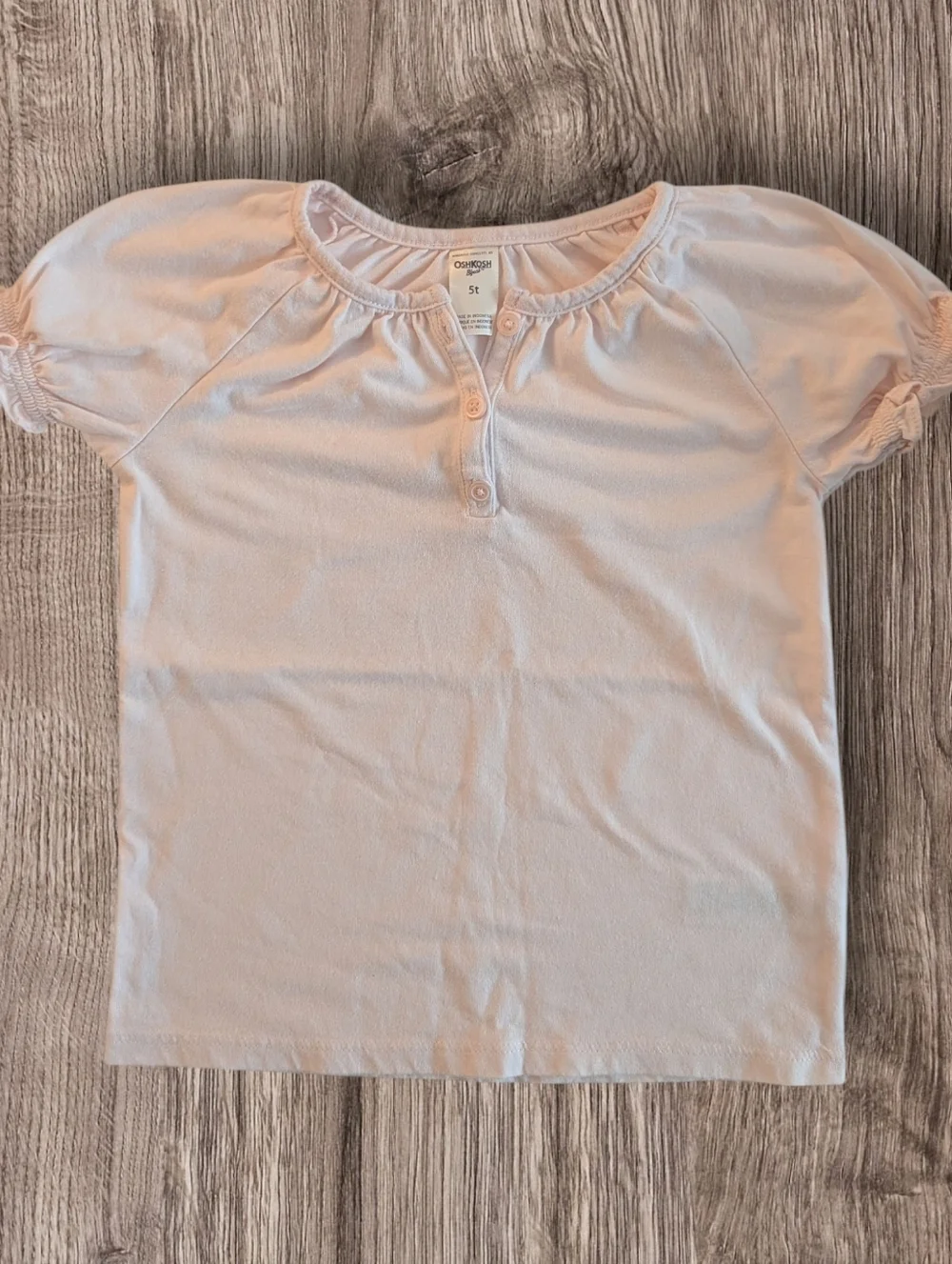 OshKosh B'gosh Girls' Light Pink Short Sleeve Peasant Top Cotton Size 5T